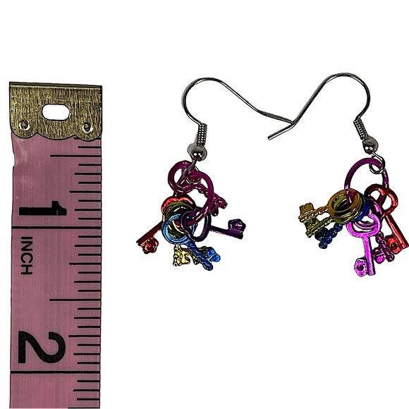 Rainbow metallic bright mini key dangle charm earrings NEW - Picture 10 of 11